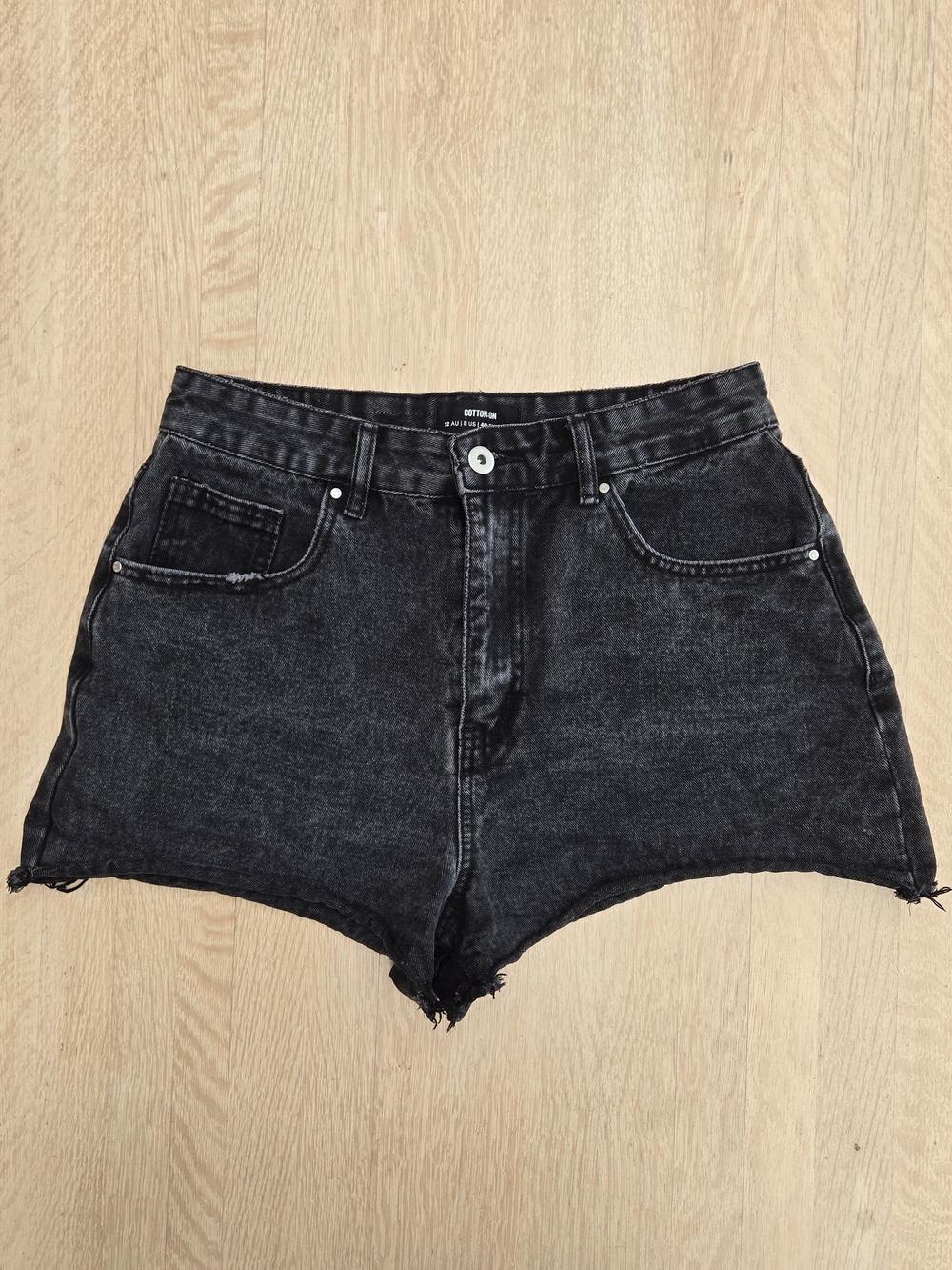 Cotton On Washed Black High-Rise Raw Hem Denim Shorts